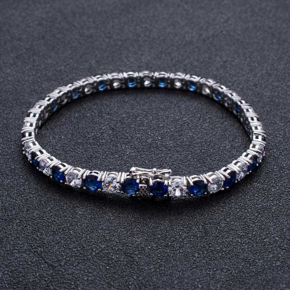 Pulseira masculina de zircônia, joia charmosa com corrente, azul, branca, de cor gelo, para homens, hip hop