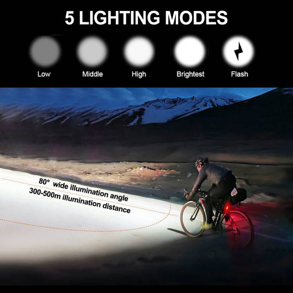USB Vorderseite Fahrrad Licht 5 LED Fahrrad Lenker Lampe Digital Anzeige Radfahren Taschenlampe mit Typ-C Ladung Energie Bank Funktion