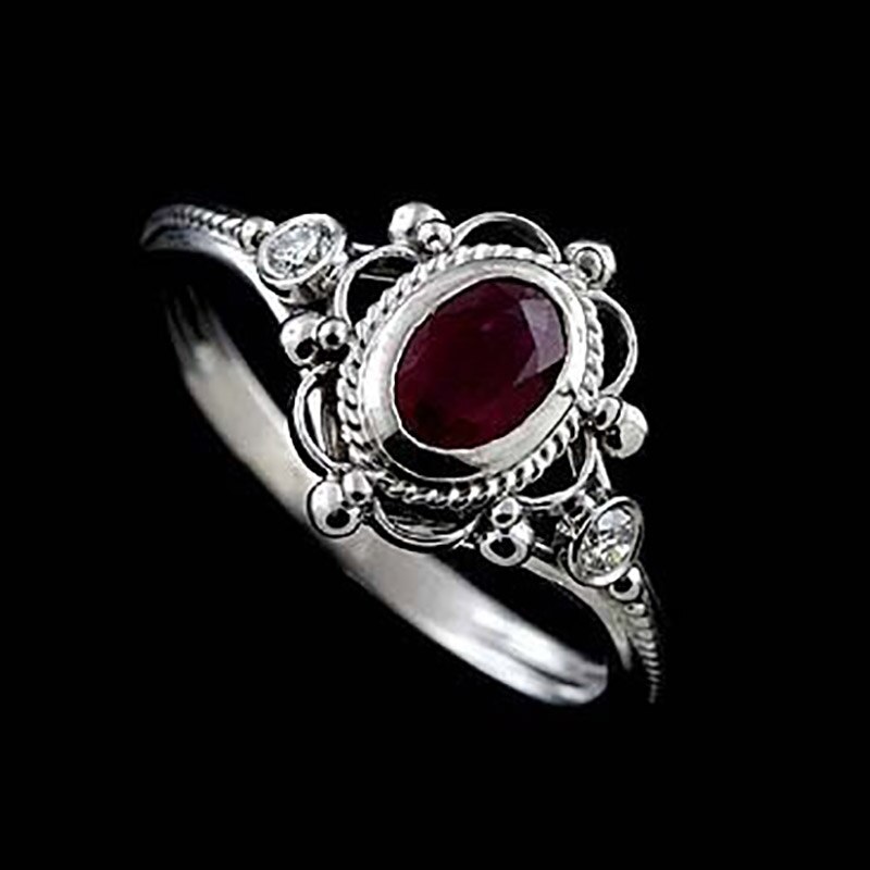 Anillo de compromiso Bague con Vintage de plata tailandesa, joyería fina con gemas ovaladas, anillos S925 para mujer, rubí y amatista: 7 / red