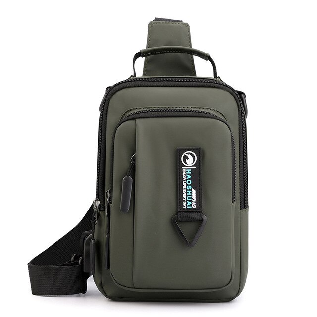 Multifunctionele Crossbody Tas Heren Usbcharging Chestpack Heuptas Mannelijke Waterdichte Korte Trip Borst Largecapacity Schoudertas: green