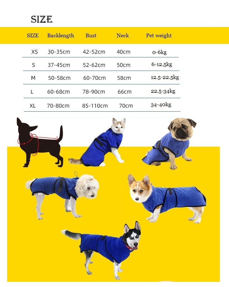 Bata de baño para perros Toalla de secado súper absorbente para mascotas, toallas de baño para perros de microfibra, Toalla de baño de secado rápido para gatos, toalla para mascotas, abrigo para mascota, color azul