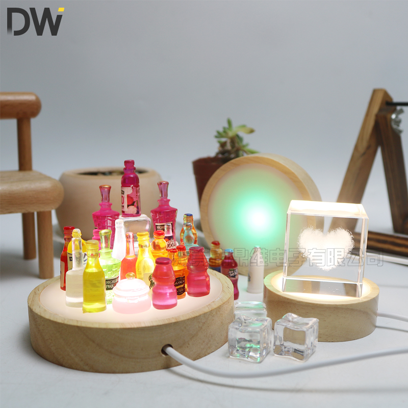 6 cm Holz-Lichtsockel, Holz-LED-Licht, drehbarer Präsentationsständer, Lampenfassung, Lampensockel, Kunstornament