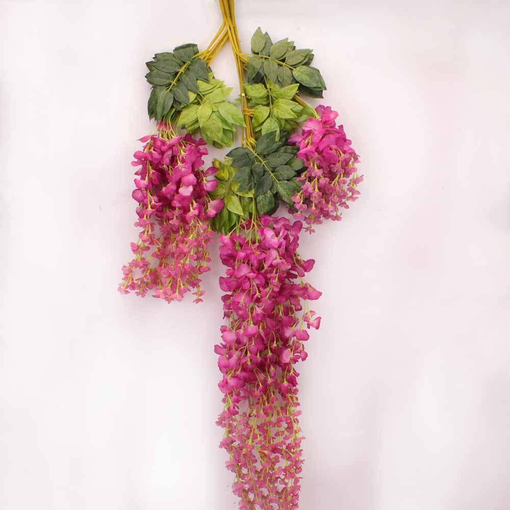 Flor Artificial de glicinia, plantas de plástico falsas, hojas que cuelgan de mimbre para casa, boda, guirnalda de decoración para la pared del hogar: Rojo rosado