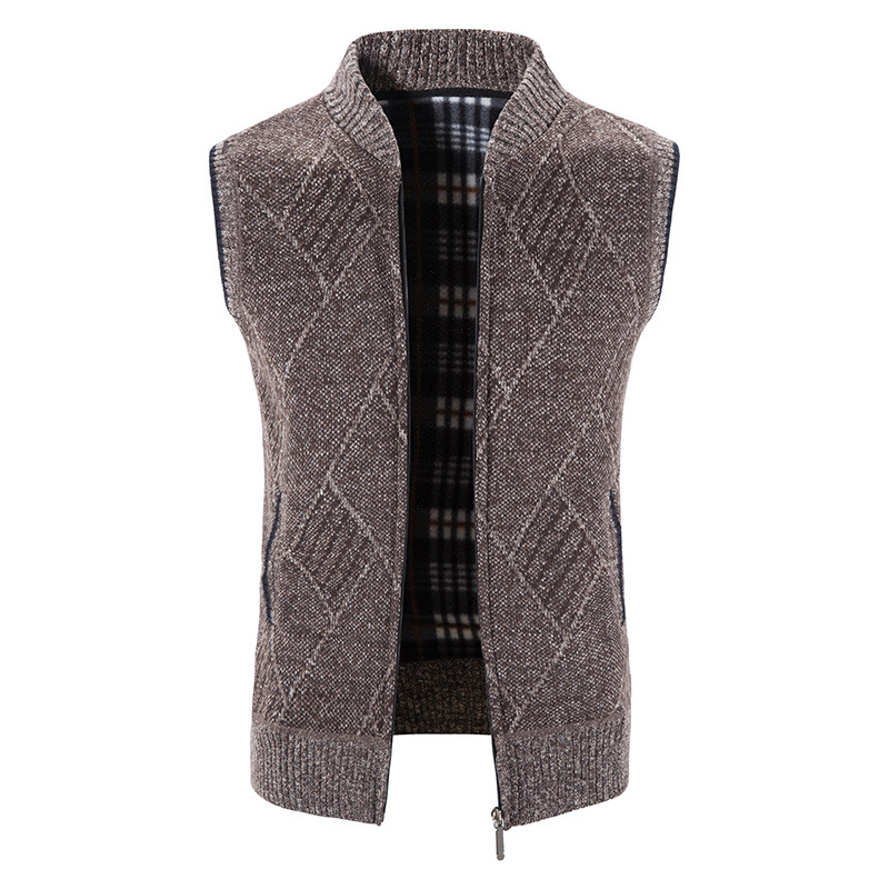 Heren Trui Gebreide Vest Mannen Vesten Sweather Mannen Kleding Koreaanse Vest Verdikte Mannen Jas Comfort Rits Mode Kleding: Coffee / Xl