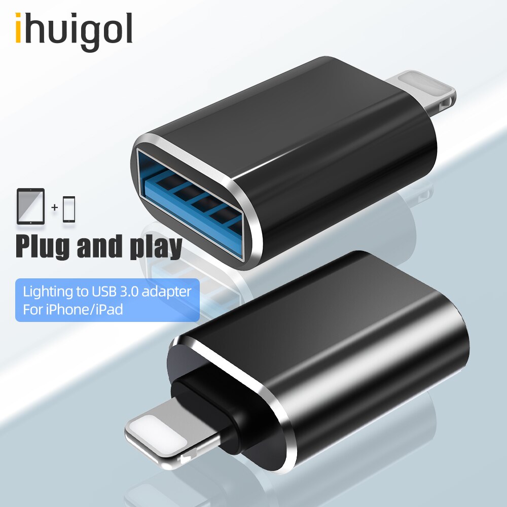 ihuigol OTG Adapter For iPhone 11 Pro Max USB 3.0 to Lighting Converter For iPad iOS 13 12 Data Camera U Disk Phone Accessories