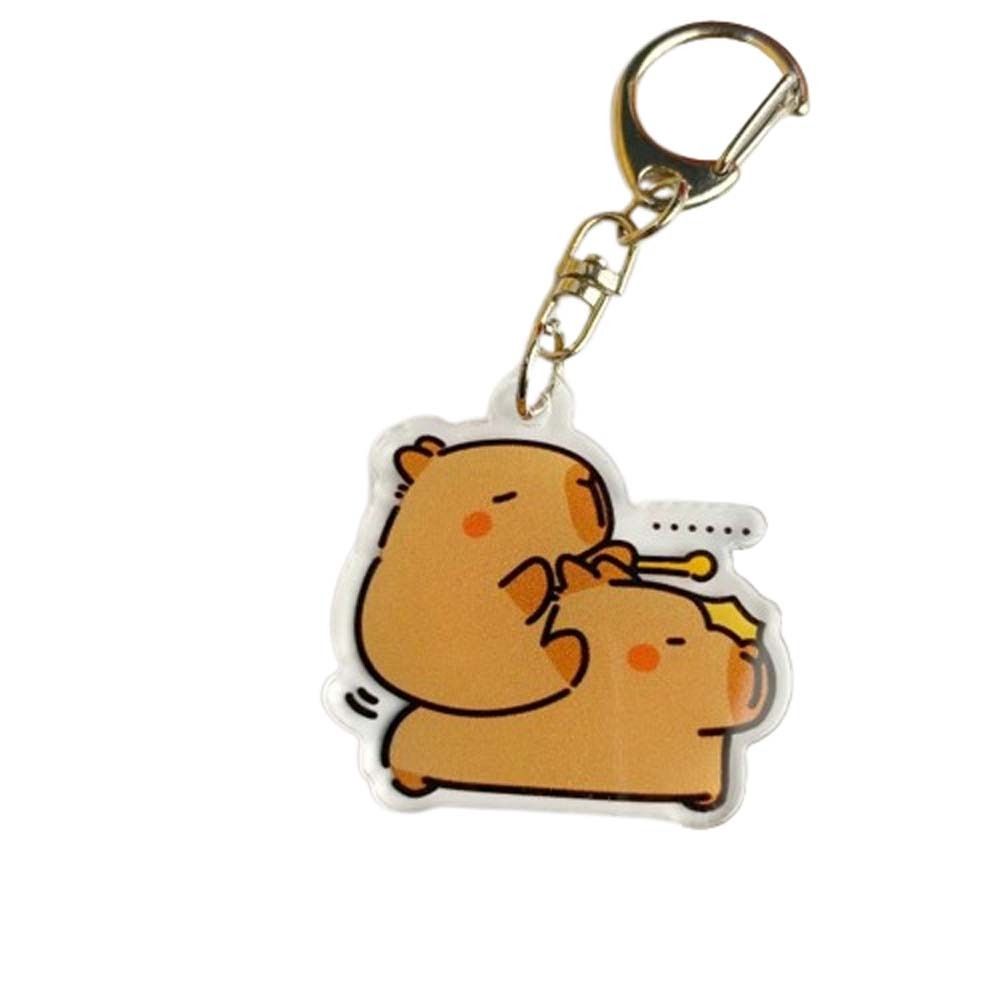 Tegneserie capybara capybara akryl nøkkelring harpiks akryl tegneserie capybaras nøkkelring søt nydelig kapibala nøkkelringer bag hengende: Rød