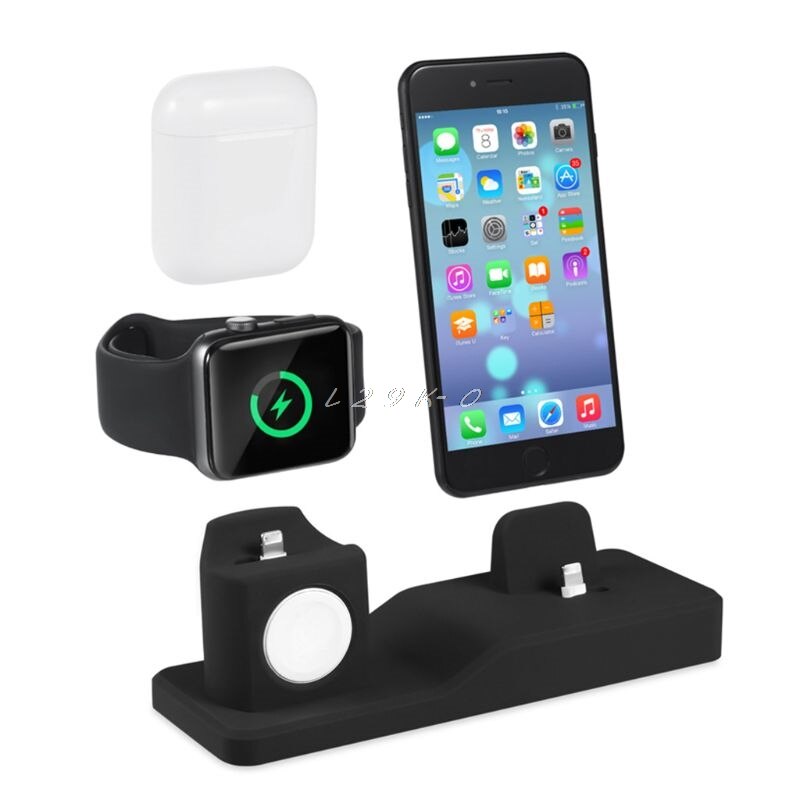 3in1 Silicone Holder For Apple Watch Dock For iPhone X XS XR MAX 6 6S 7 8 Plus Airpods Dock Charger Stand Station Mounts Base