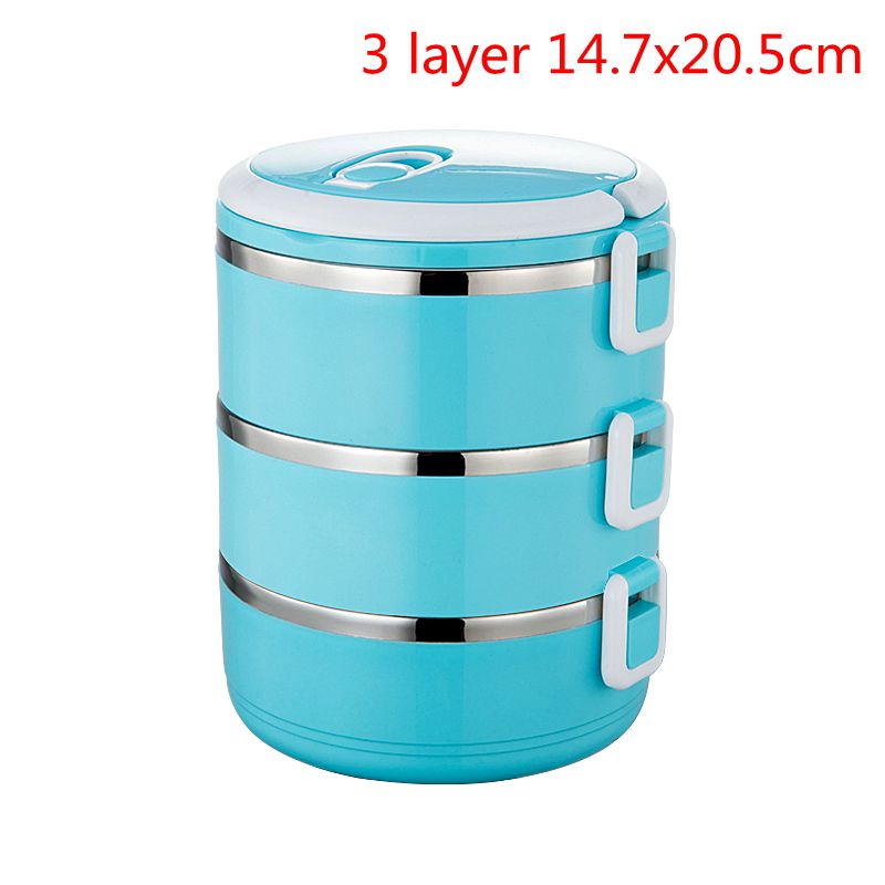 Läckagesäker termos matlåda matbehållare bärbar termisk matlåda i rostfritt stål för kontorscamping: 3 lager blå