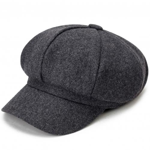 Women's hat Autumn Winter Warm Octagonal Hat Woolen Cloth Casual Beret Cap Solid Artist Painter Newsboy Hats Black Grey: Dark Gray