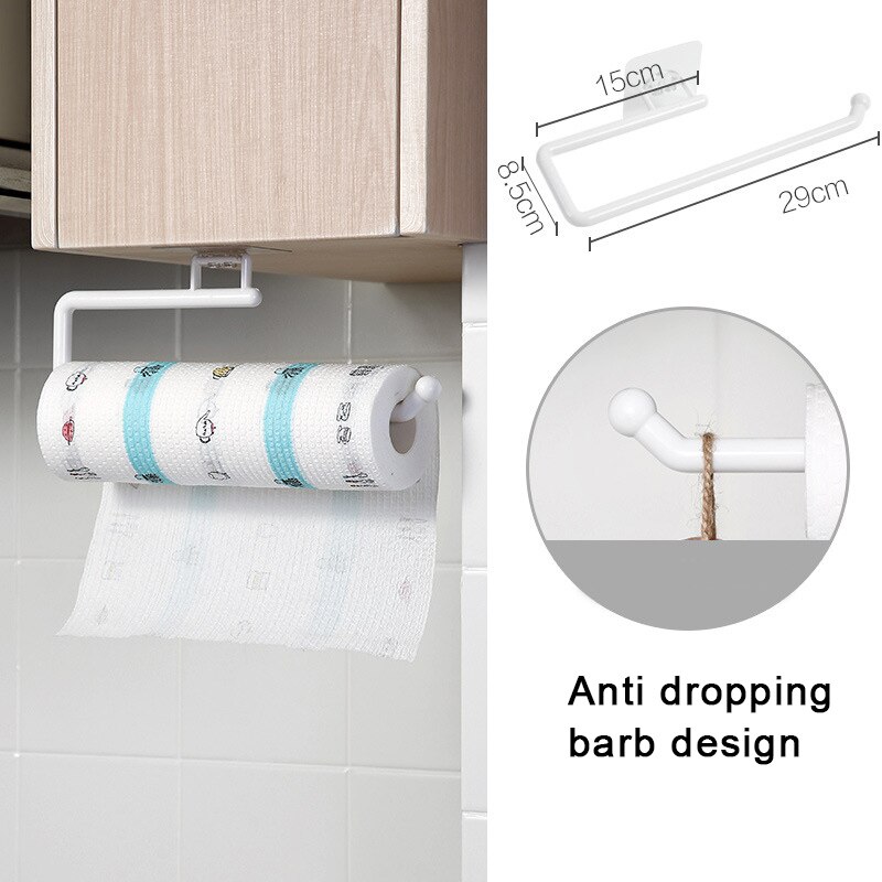 Køkkenpapirrulleholder håndklædeholder rack barskab rag hængende holder badeværelse arrangør hylde toiletpapirholdere