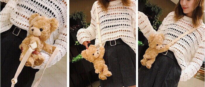 Kawaii dla dziewcząt śliczny uśmiech niedźwiedź miękki pluszowy lalka Lolita torebka zwierzęca torba na ramię