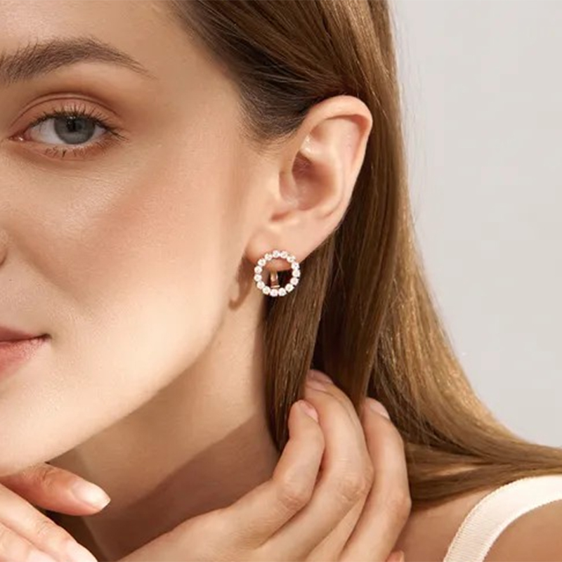 Kienl glanzende natuurlijke zirkoon engelse oorbellen voor dames, eenvoudige 585 oorbellen in roségoudkleur, fijne sieraden voor dagelijks gebruik, kristal