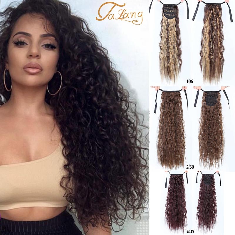 Talang lang corn culry sort hestehale til kvinder varmebestandig syntetisk snøre lang hestehale klips i hair extensions