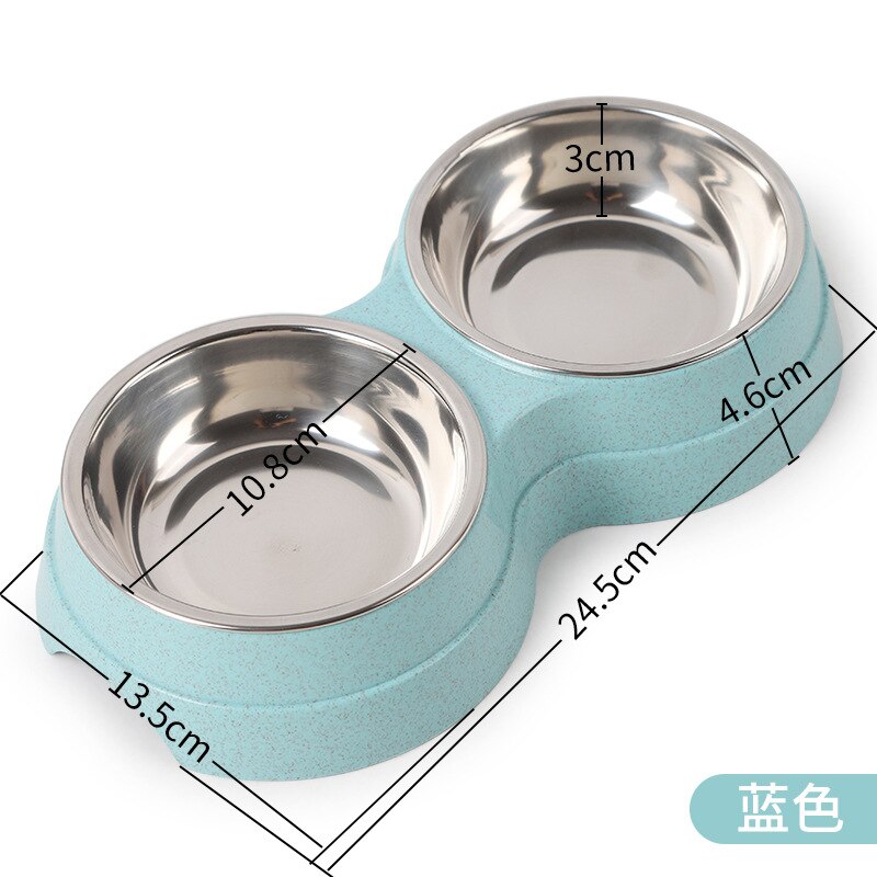 Recipiente de alimentación para mascotas de acero inoxidable, cuenco de agua para comida de dos mascotas, cuenco antideslizante para perros y gatos, plato para comer, comedero para mascotas, accesorios para perros: Azul