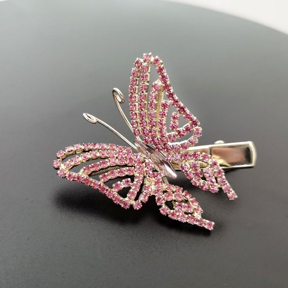 Brilhante Cheio de Cristal Cor Prata Borboleta Grampos de Cabelo para Meninas Crianças Barrette Grampos de cabelo Da Noiva Acessórios Do Cabelo Do Casamento Jóias: 3 pink