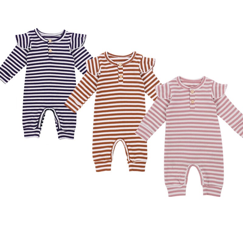 Baby jongens gestreepte outfits lente ruches mouw een stuk jumpsuit herfstkleding