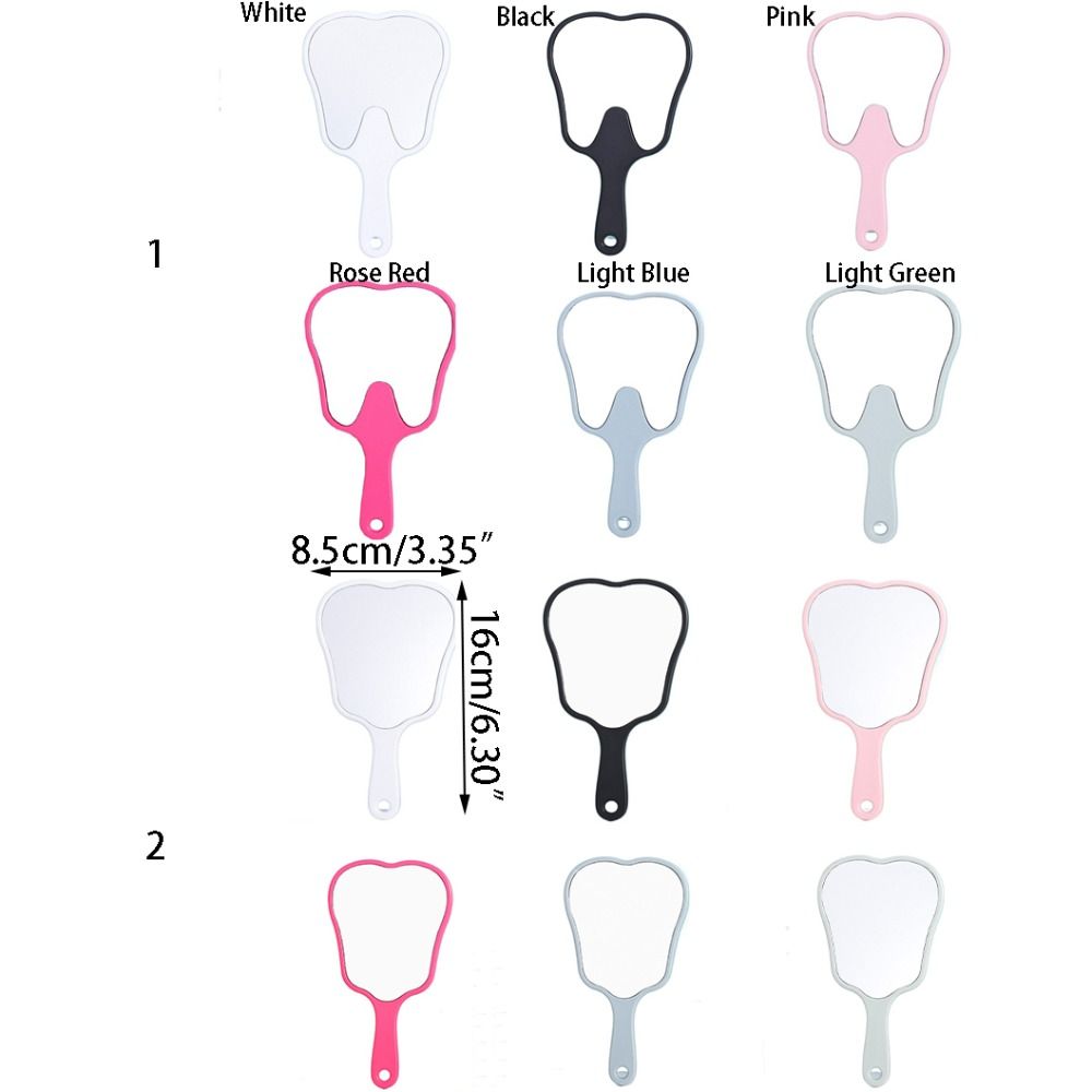 Espelho portátil em forma de dente de plástico para mulheres, durável e leve, de alta definição, espelho de maquiagem portátil mini espelho setorial portátil