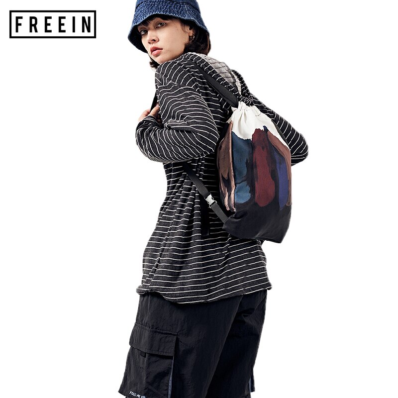 Freein Mode Trend Beam Mond Trekkoord Rugzak Unisex Abstract Olieverfschilderij Vintage Print Outdoor Sport Waterdichte Zomer