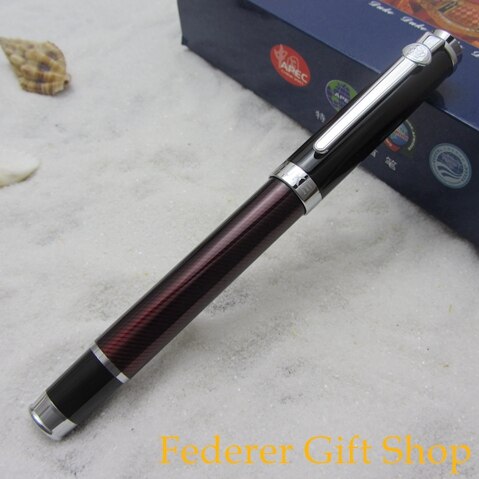Duke D98 pluma estilográfica negra de fibra de carbono, Clip de plumín mediano y plateado, lapicero de tinta de metal de 3 colores opcional: Red Twill