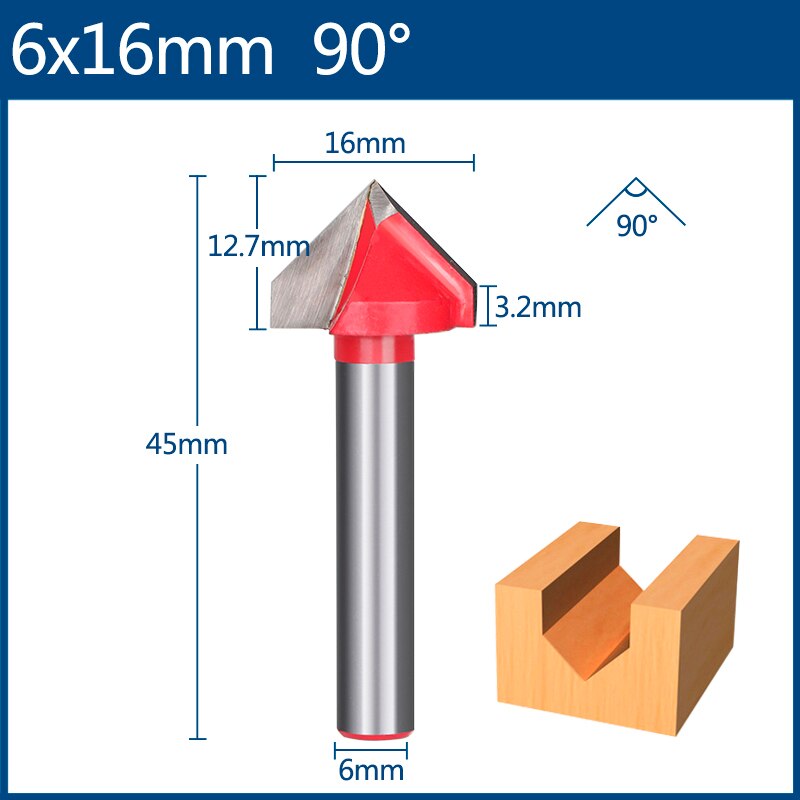 Xcan 6mm jyrsinterä v muotoinen urajyrsin kovametallikaiverrusterä puuntyöstöterä: 6 x 16mm 90d