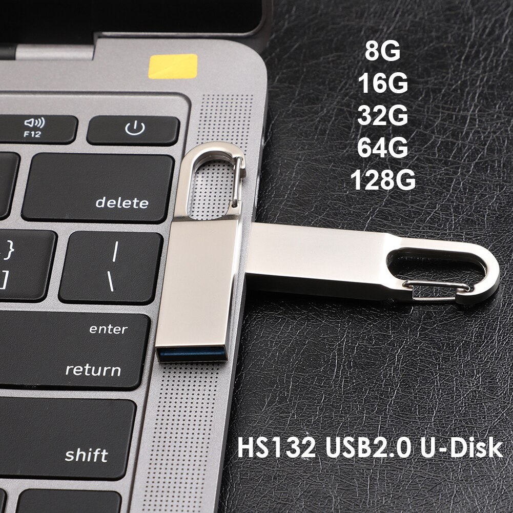 High Speed USB Memory Stick Metal USB 2.0 Flash Drive Pen 8GB/16GB/32GB/64GB/128GB Key Ring U Stick Memory Storage Pendrives
