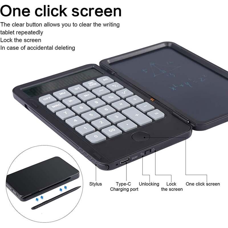 Calculator Writing Tablet,12 Digit Large Function Desktop Calculators with 6.5 Inch LCD Writing Board for Students