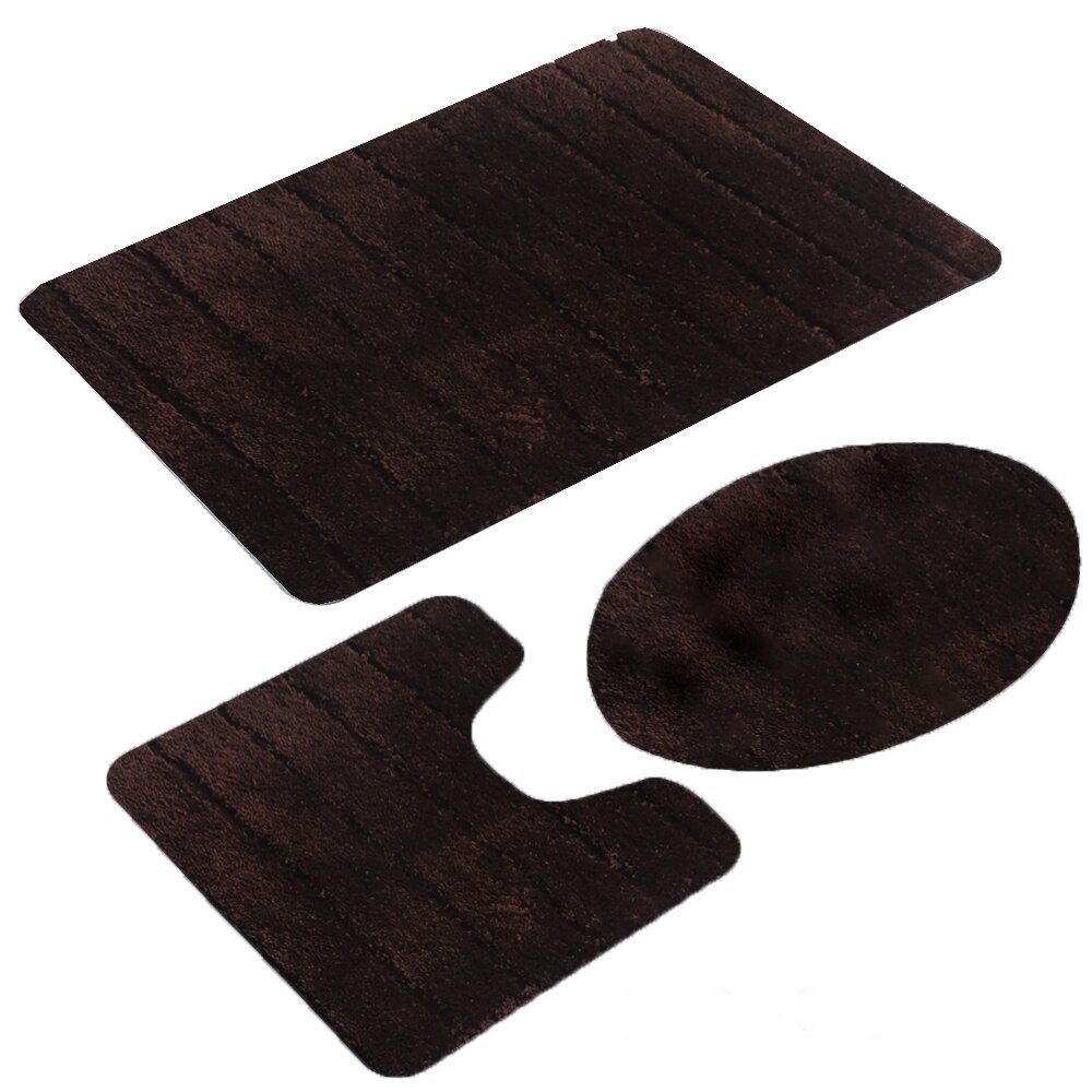 Bath Rug Sets 3 Piece for Bathroom Non Slip Bath Mat Set Washable Bathroom Rug Set Toilet Floor Mat Toilet cover: Stripes Coffee
