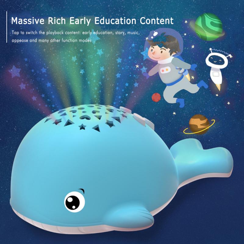 Natlys hvalformet baby lysende projektor maskine musikafspiller led søvnlampe dyr lampe baby læremaskine