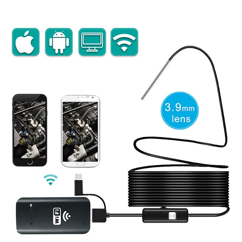 Borescope Endoscoop Camera 3.9MM Wifi IP67 Waterdichte Mini Snake Camera Met 2000amh voor Android en iOS, iPhone Tablet Samsung