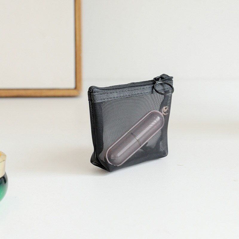 1Pcs Black Translucent Wash Bags Portable Breathable Trapezoid With Zipper Nylon Travel Mesh Large Capacity Cosmetic Bag: black S