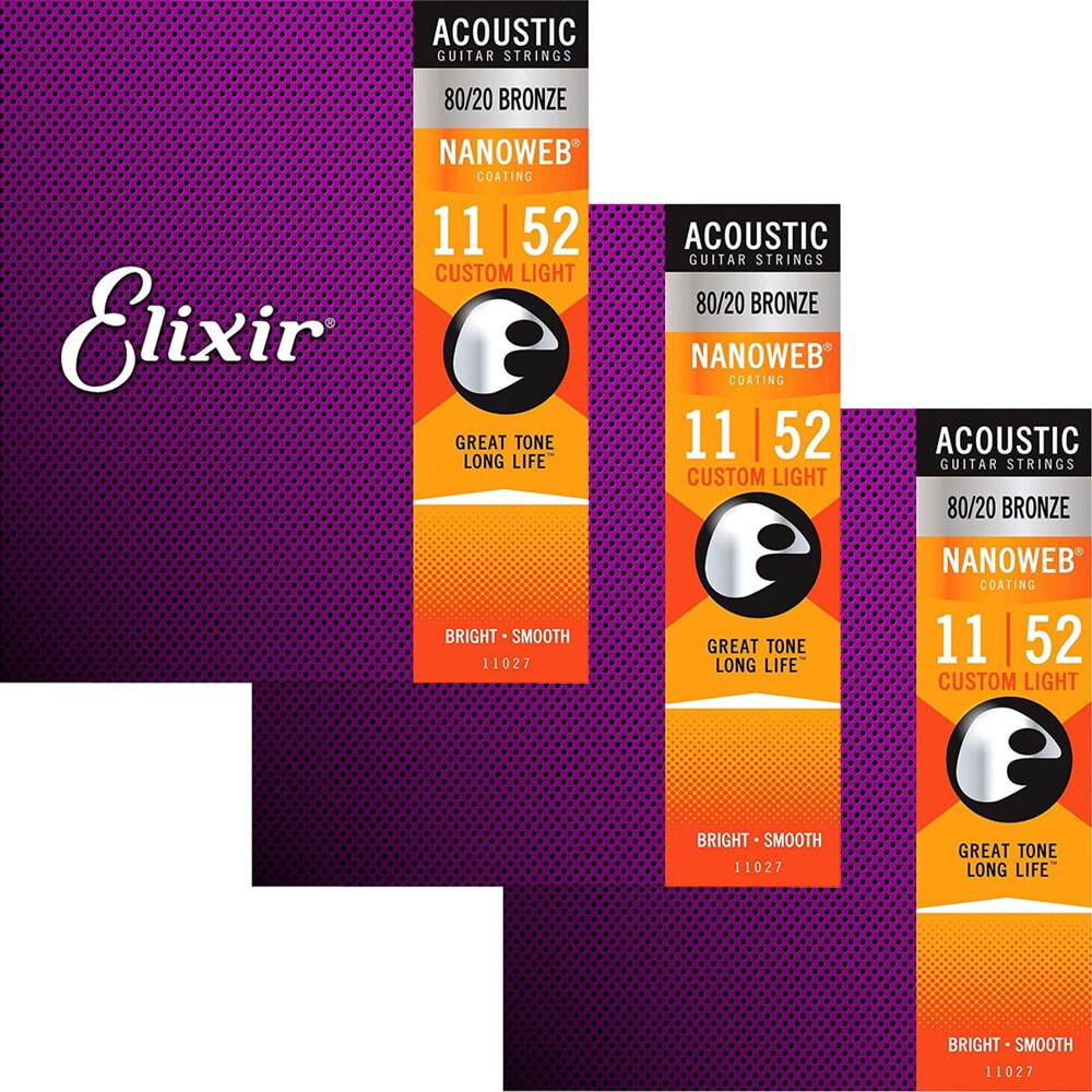 Elixir Nanoweb 11027 Coating 80/20 Brons Akoestische Gitaar Snaren Custom Light 011-052