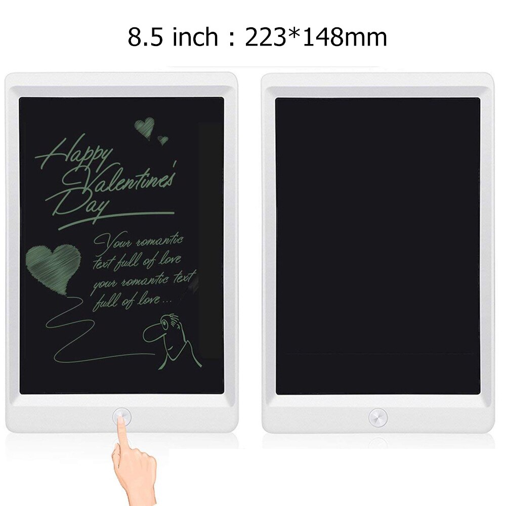 LCD Writing 8.5 10'' Portable Smart Tablet Electronic Notepad Drawing Graphics Tablet Board with Stylus Pen with Button Battery: 8.5 inch White