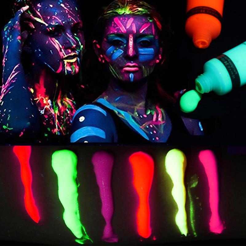 1Pcs 25Ml Nachtlampje Gezicht Verf Lichtgevende Make Fluorescerende Bodypaint Pigmenten Gezicht Body Art Verf Makeup Tools schmink
