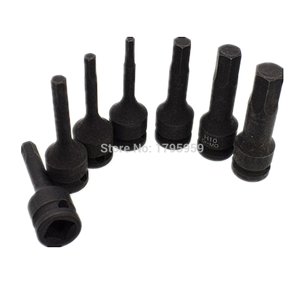 7 Piece Hex Key Socket Set 3/8" Square Drive Impact Socket H4 H5 H6 H7 H8 H10 H12 (4mm-12mm) Cr-Mo Metric Allen Bit 60mm Long