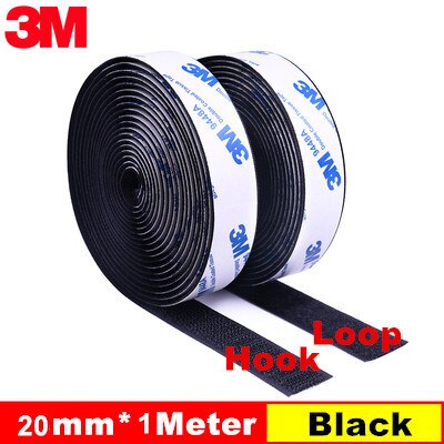 Moq 1M 20/25/30/38/50Mm Sterke Zelfklevende Sluiting Tape Nylon Haken en Loops Sticker Velcroos Lijm 3M Lijm Magie Voor Diy: Black 20mmX1M 1Pair