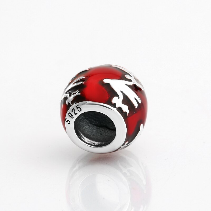 Cuentas de esmalte rojo de nuestra familia, de Plata de Ley 925, aptas para pulsera JIUHAO Original, fabricación de joyas, para el día de la madre