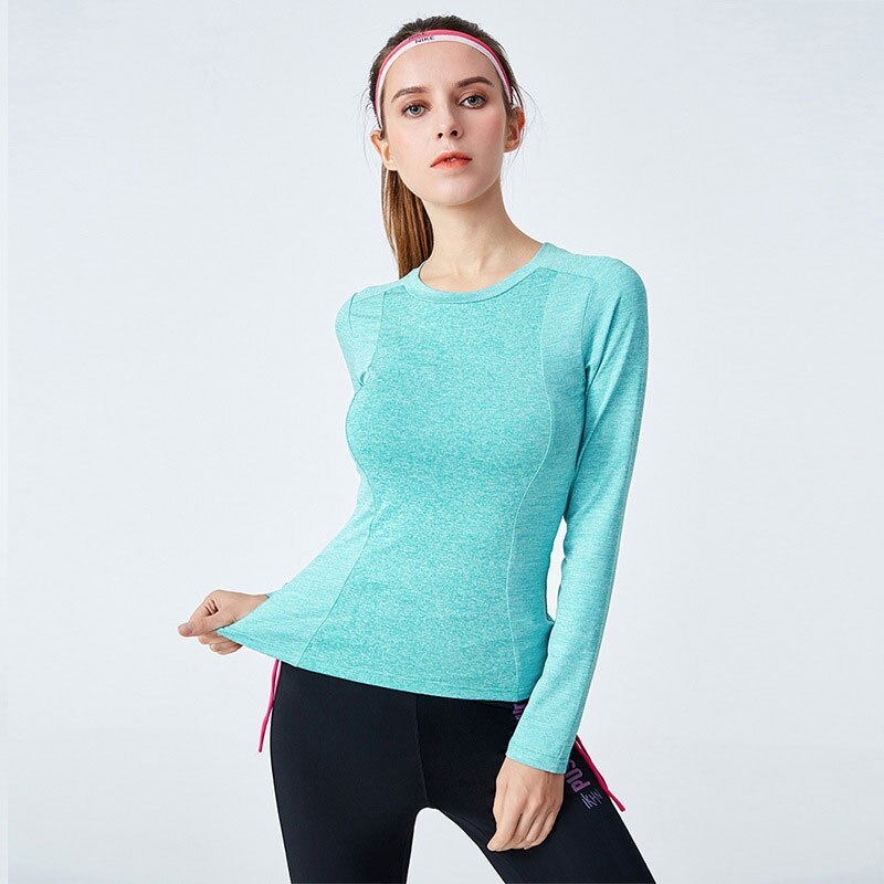 Kvinder tørre hurtig sportstøj løbende langærmede t-shirts fitnessyoga dragt svedabsorberende og ventila gymtøj: Blå / M
