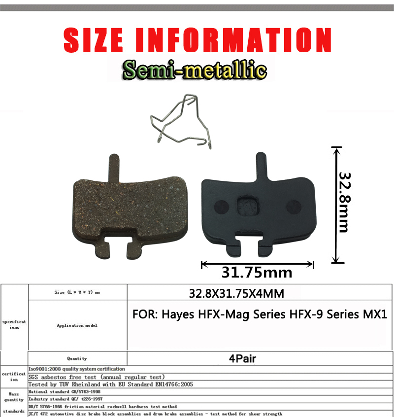 4 para MTB Góra rower rowerowy hamulec tarczowy Podkładka dla Hayes hmx-mag seria 9 MX1 półmetaliczne akcesoria