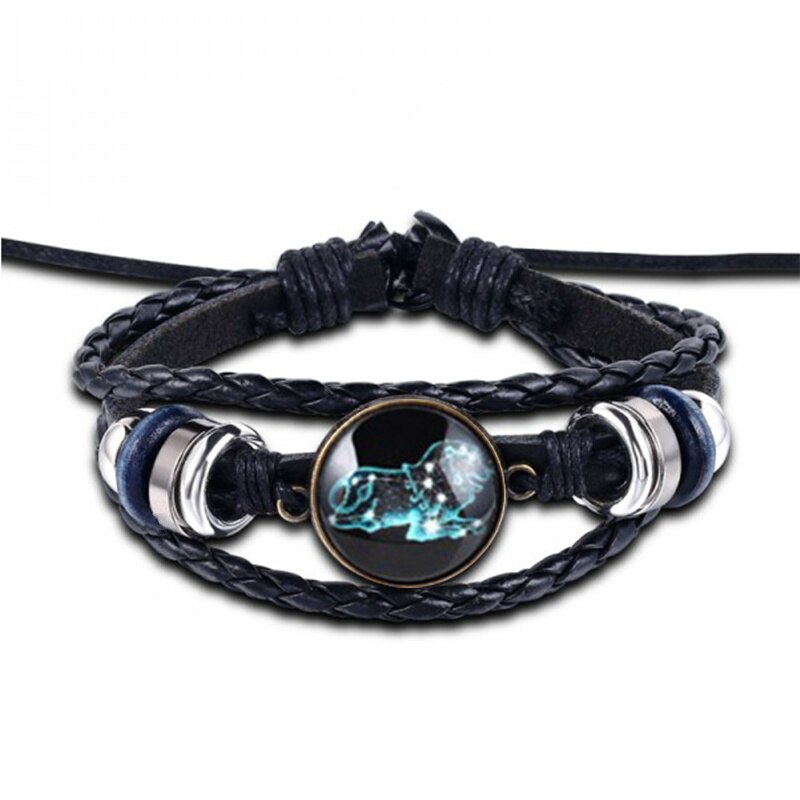 12 Constellation Bracelet Luminous Leather Bracelets Charms Zodiac Sign Bracelets Leo Virgo Libra Gemini for Man Woman Jewelry: Leo-Shi zi