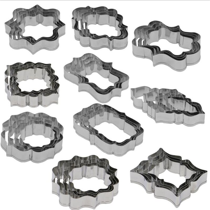 Suiker Biscuit Mold 4Pcs Plaque Cutter Cookies Frame Diy Cake Ovale Vierkante Rechthoek Fancy Roestvrij Cookie Mold Mould Set