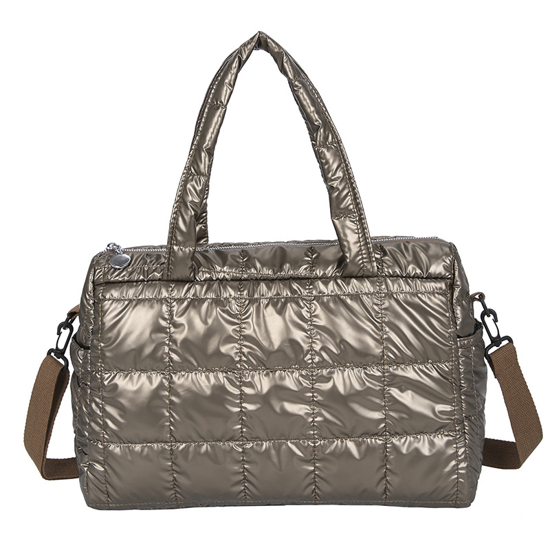 Winter Vrouwen Down Messenger Bag Gewatteerde Ruimte Katoen Gewatteerde Tote Schoudertas Vrouwelijke Grote Capaciteit Pluizige Top-Handvat tassen 2023: Champagne