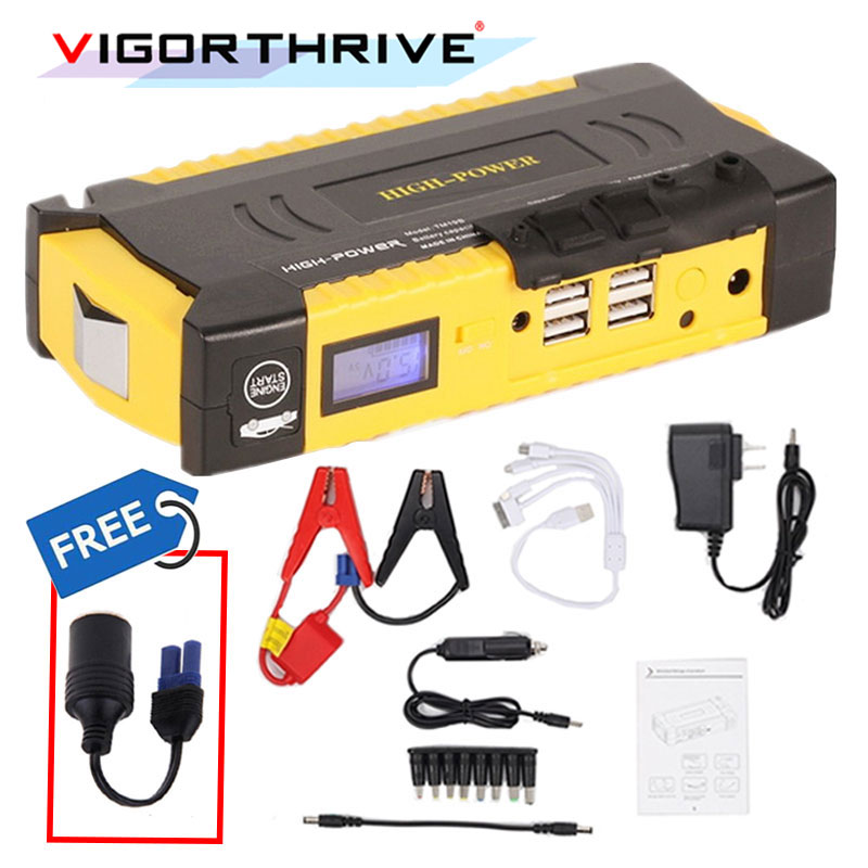 Nødbilstarter 600a bilbatteri booster oplader powerbank bærbar 12v startenhed benzin diesel bilstarter