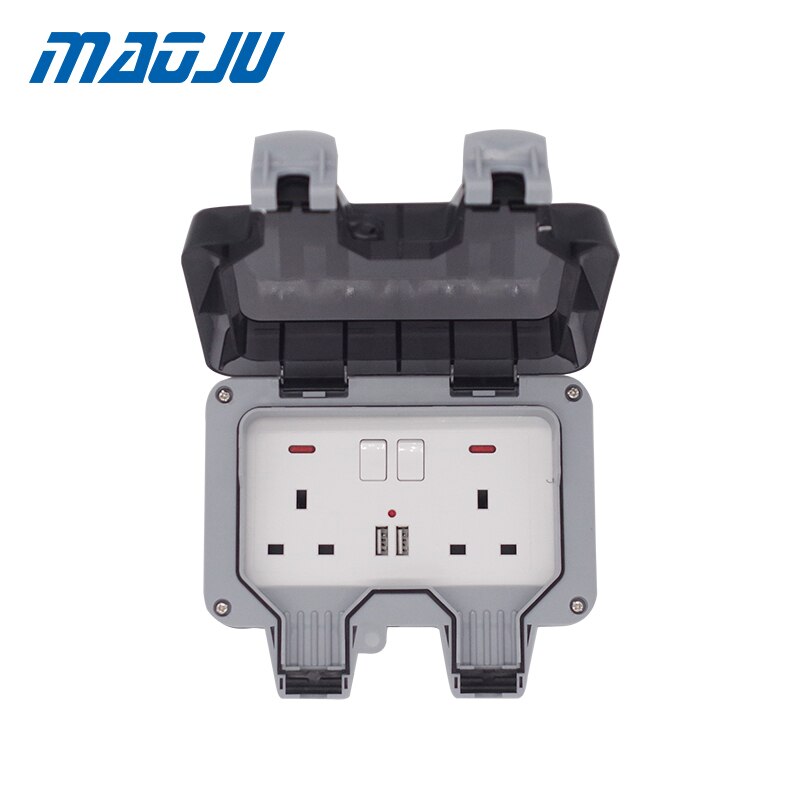 British UK 2gang waterproof socket enclosure with USB outlet