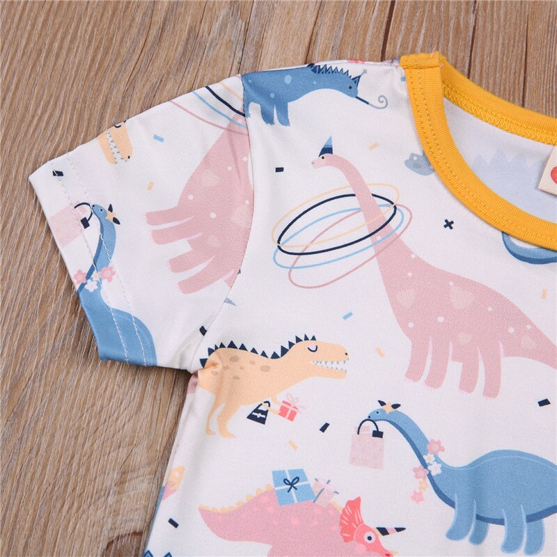 3-24M Waggel Pasgeboren Baby Meisje Jongen Playsuit Ronde Hals Dinosaurus Korte Mouw Korte Broek Romper Zomer Herfst baby Waggel