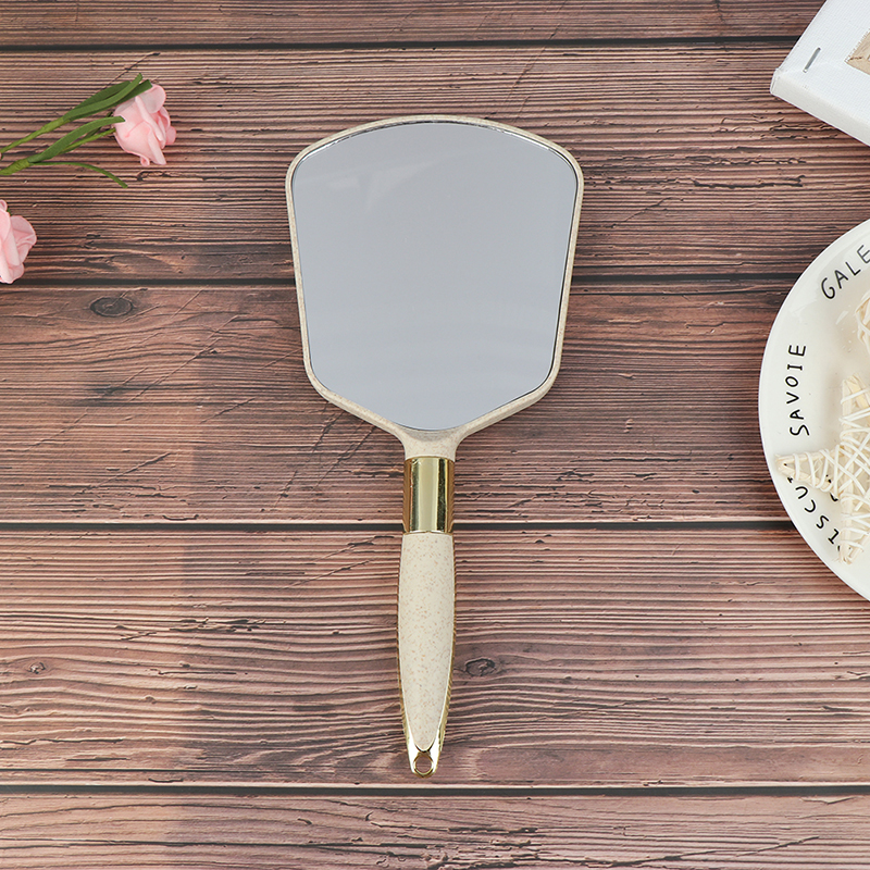 1pc Rectangle Hand Hold Cosmetic Mirror With Handle For Handle Makeup Mirror Makeup Mirror Makeup Vanity Mirror: Beige