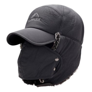 Xdanqinx vinter varme hue til kvinder bomberhatte med maske plus fnug tykke øreværn til mænd hat allround varm hætte unisex ski cap: Mørkegrå