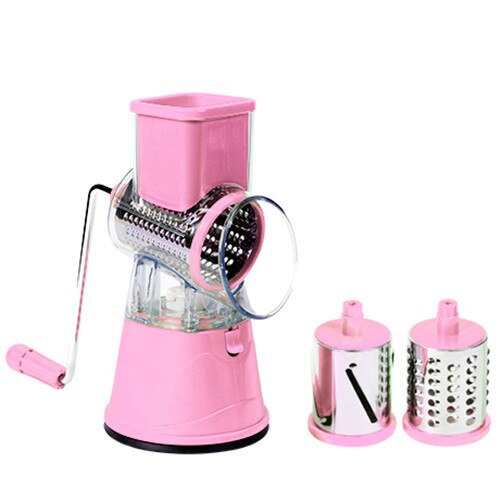 Groentesnijder Mandoline Slicer Keuken Accessoires Met 3 Verwisselbare Sharp Blades Handleiding Roterende Groente Kaas Rasp: Roze