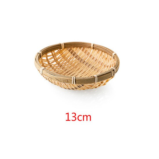 Handmade Bamboo Woven Round Storage Basket Fruit Plate Rattan Bread Baskets Kitchen Food Picnic Mini Container WY424: 13CM