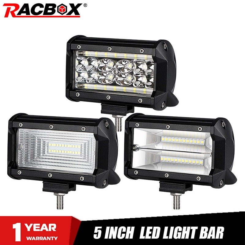 RACBOX Pair 5 inch 72W LED Work Light Bar Flood Wide Spot Combo Beam 12V 24V Off Road Truck ATV SUV Boating 4X4 Driving LED Bar