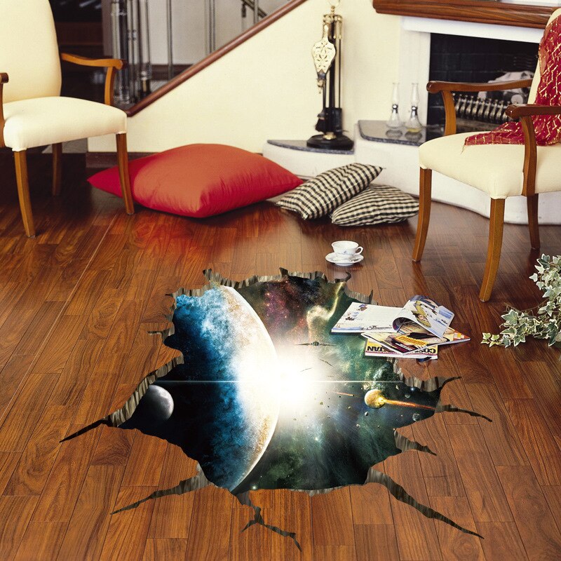 Outer Space Planeet 3D Floor Sticker Autocollant Muurschildering Muurstickers Home Decor Woonkamer Plafond PVC Muurstickers